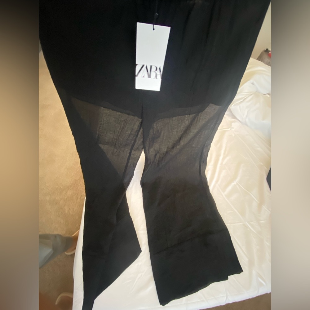 Zara Black Semi-sheer Minimalist Wide Leg Palazzo Pants Elastic waist XS NWT - Picture 12 of 15
